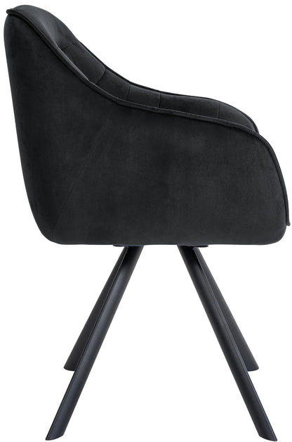 In And OutdoorMatch Eetkamerstoel Rico - Zwart - Met Armleuningen - Fluweel - Hoogwaardige Bekleding - Comfortabele en Luxe Eetkamerstoel - Vintage Look Eetkamerstoel