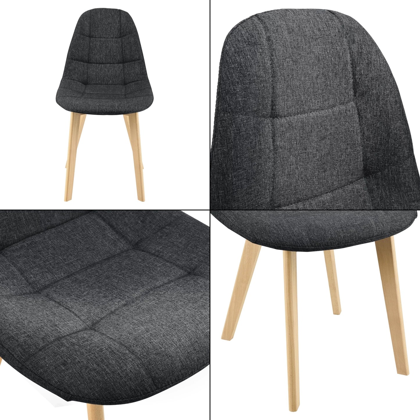 In And OutdoorMatch Eetkamerstoel Rowena - 86x53x47 cm - Set van 6 - Zwart - Beuken en Stof - Gestoffeerde Zitting - Luxe Look Eetkamerstoel