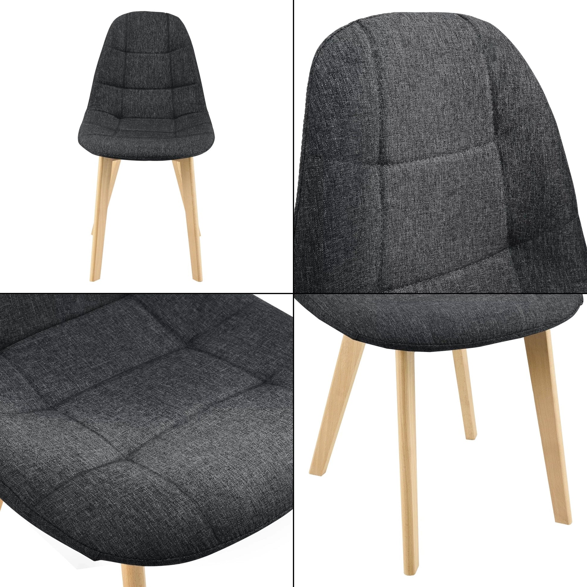 In And OutdoorMatch Eetkamerstoel Rowena - 86x53x47 cm - Set van 6 - Zwart - Beuken en Stof - Gestoffeerde Zitting - Luxe Look Eetkamerstoel