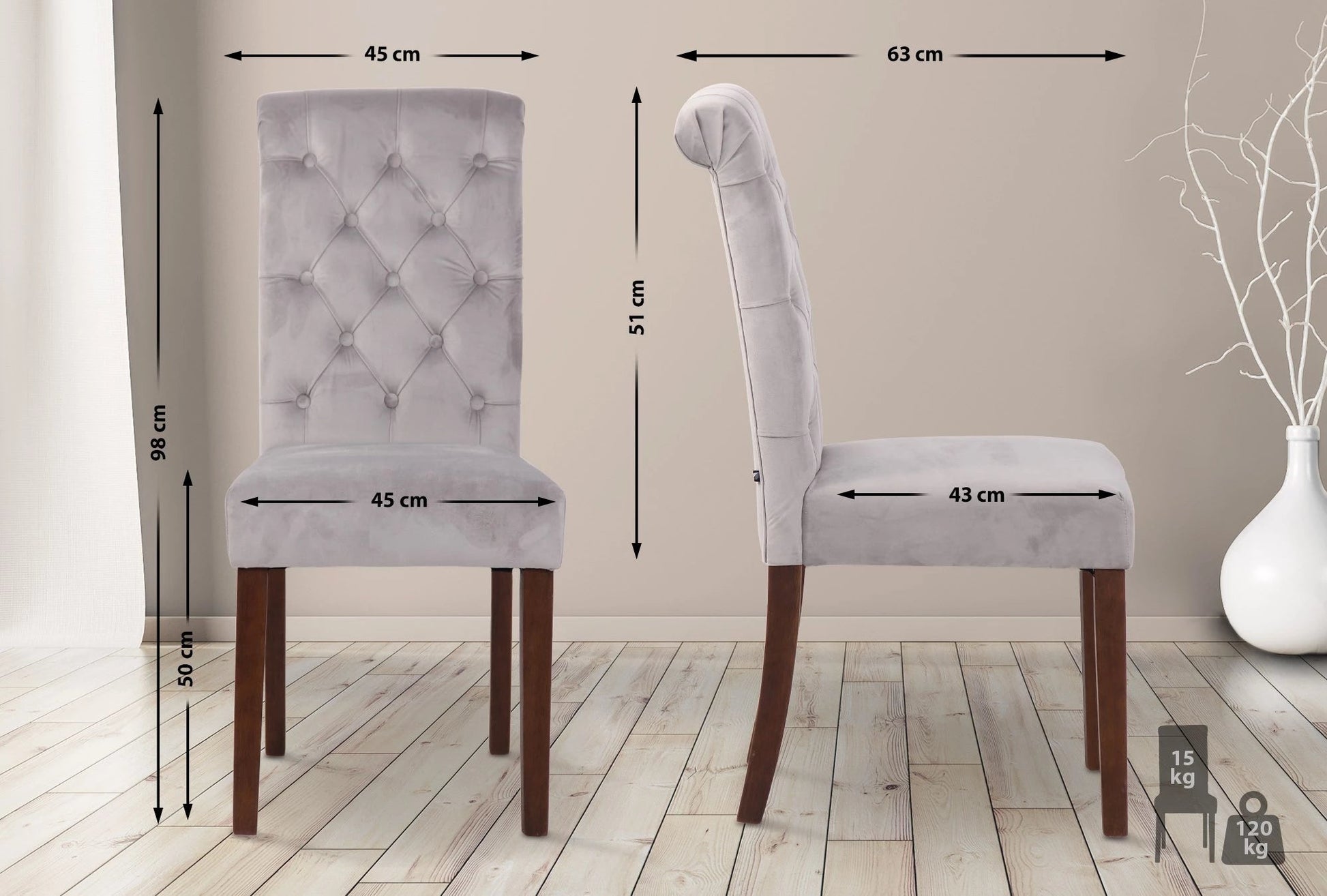 In And OutdoorMatch Eetkamerstoel Selina - Grijs - Stof - Hoge kwaliteit bekleding - Fluwelen Eetkamerstoel - Vintage Look Eetkamerstoel