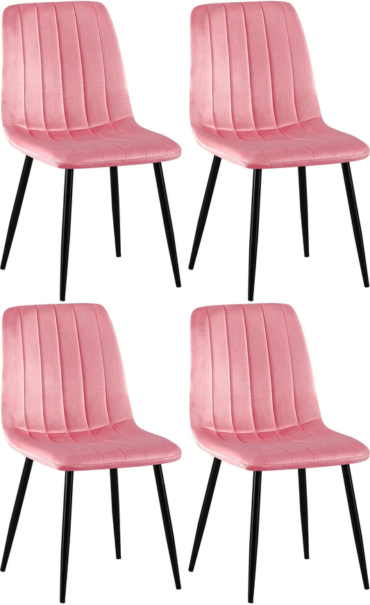 In And OutdoorMatch Eetkamerstoelen Guiomar - Roze - Set van 4 - Fluweel - Hoge kwaliteit bekleding - Decoratieve eetkamerstoel - Stabiel metalen frame Eetkamerstoel
