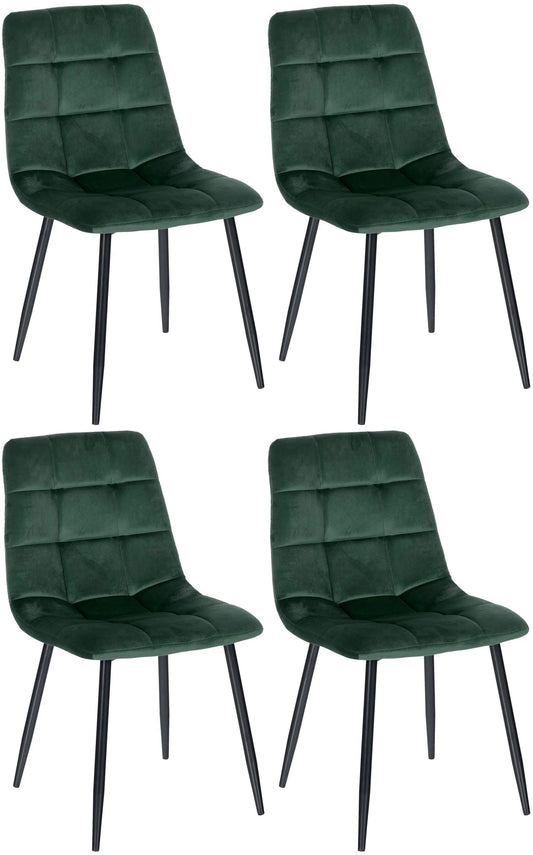 In And OutdoorMatch Eetkamerstoelen Kaeton - Groen - Set van 4 - Fluweel - Hoogwaardige bekleding - Stijlvolle eetkamerstoelen - Luxe uitstraling Eetkamerstoel