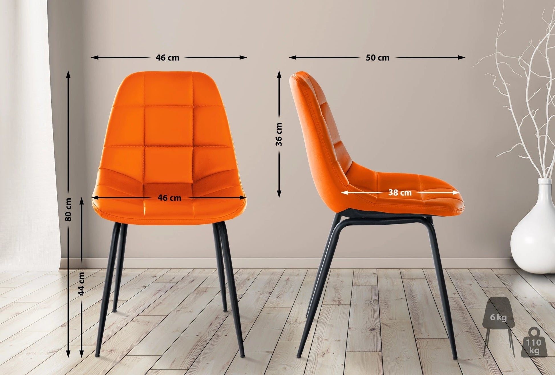 In And OutdoorMatch Eetkamerstoelen Layla - Oranje - Set van 2 - Kunstleer - Hoogwaardige bekleding - Luxe eetkamerstoel - Stijlvolle uitstraling Eetkamerstoel