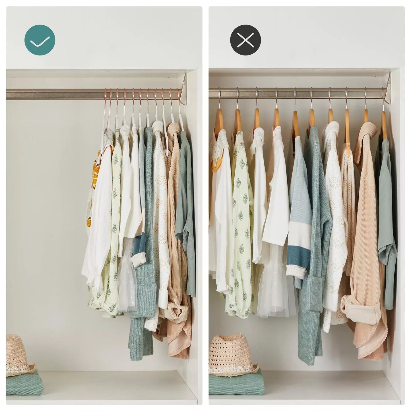 In And OutdoorMatch Fluwelen Kleerhanger Jaslene - 50 Stuks - Antislip Kleerhanger - Roségouden Draaihaak - Ruimtebesparend - 30x5x20,5cm - voor Kinderjasje - Shirt - Rok - Babykleding - Broek - Stropdas - Lichtroze kledinghanger