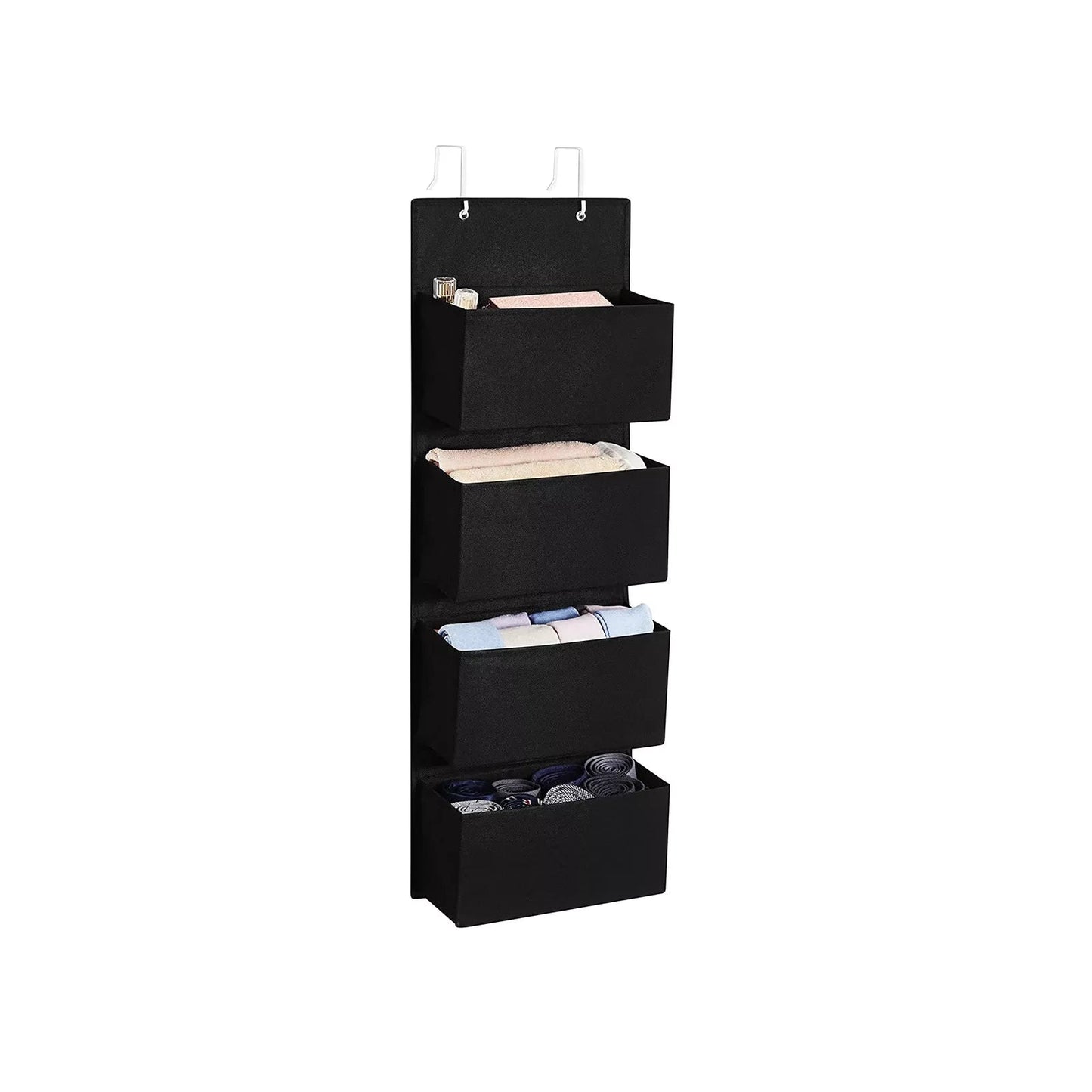 In And OutdoorMatch Hangende Organizer Delphia - 4 Zakken - Hangende Opslag - Deur - Voor Slaapkamer - Kantoor - Kinderkamer - 33.5x12x100cm - Zwart Wandplank