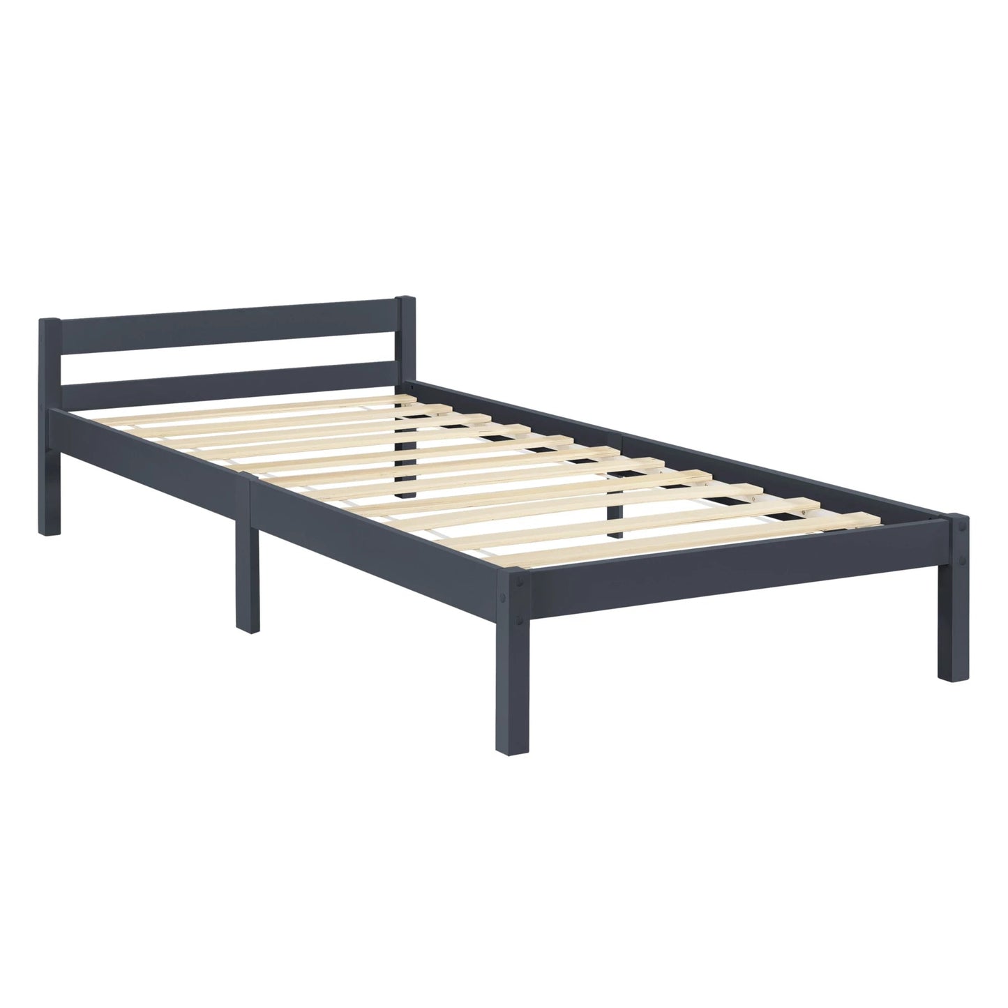 In And OutdoorMatch Houten Bed Chandler - Grenen - Met Bedbodem - 90x200 cm - Donkergrijs - Snelle Montage Eén persoon slapen