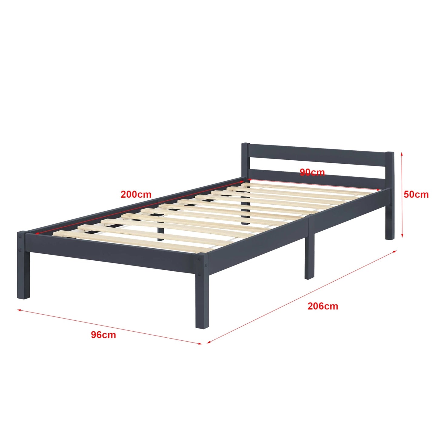 In And OutdoorMatch Houten Bed Chandler - Grenen - Met Bedbodem - 90x200 cm - Donkergrijs - Snelle Montage Eén persoon slapen