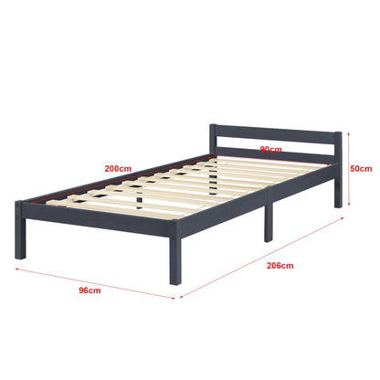 In And OutdoorMatch Houten Bed Chandler - Grenen - Met Bedbodem - 90x200 cm - Donkergrijs - Snelle Montage Eén persoon slapen