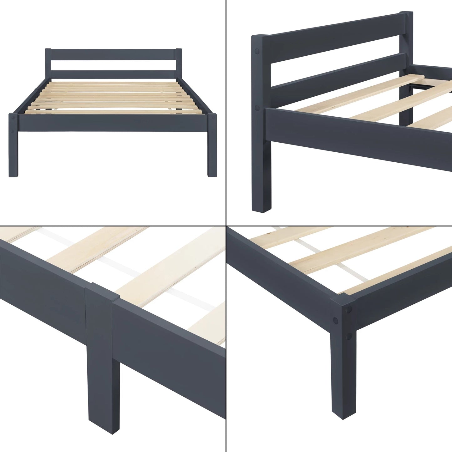 In And OutdoorMatch Houten Bed Chandler - Grenen - Met Bedbodem - 90x200 cm - Donkergrijs - Snelle Montage Eén persoon slapen