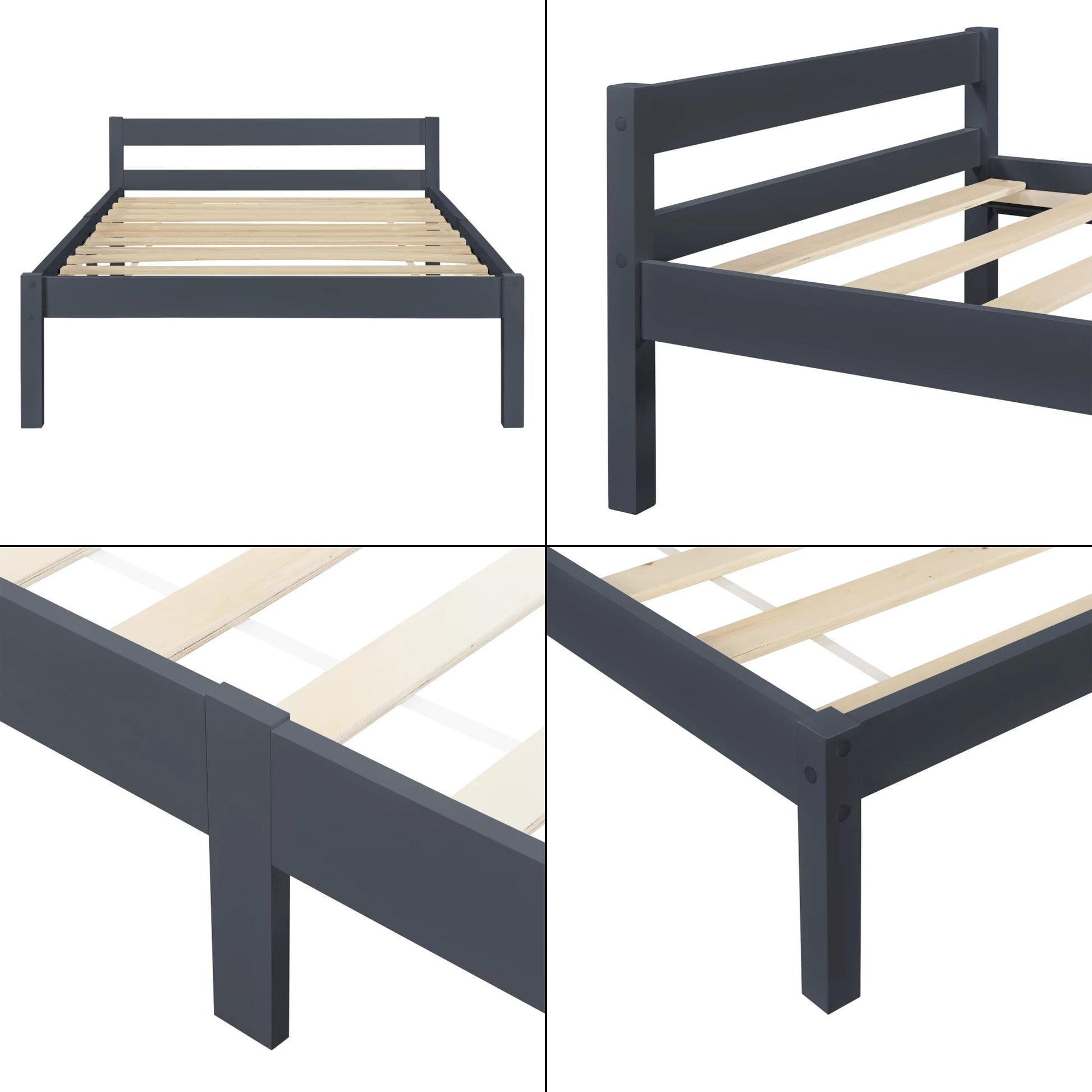 In And OutdoorMatch Houten Bed Chandler - Grenen - Met Bedbodem - 90x200 cm - Donkergrijs - Snelle Montage Eén persoon slapen