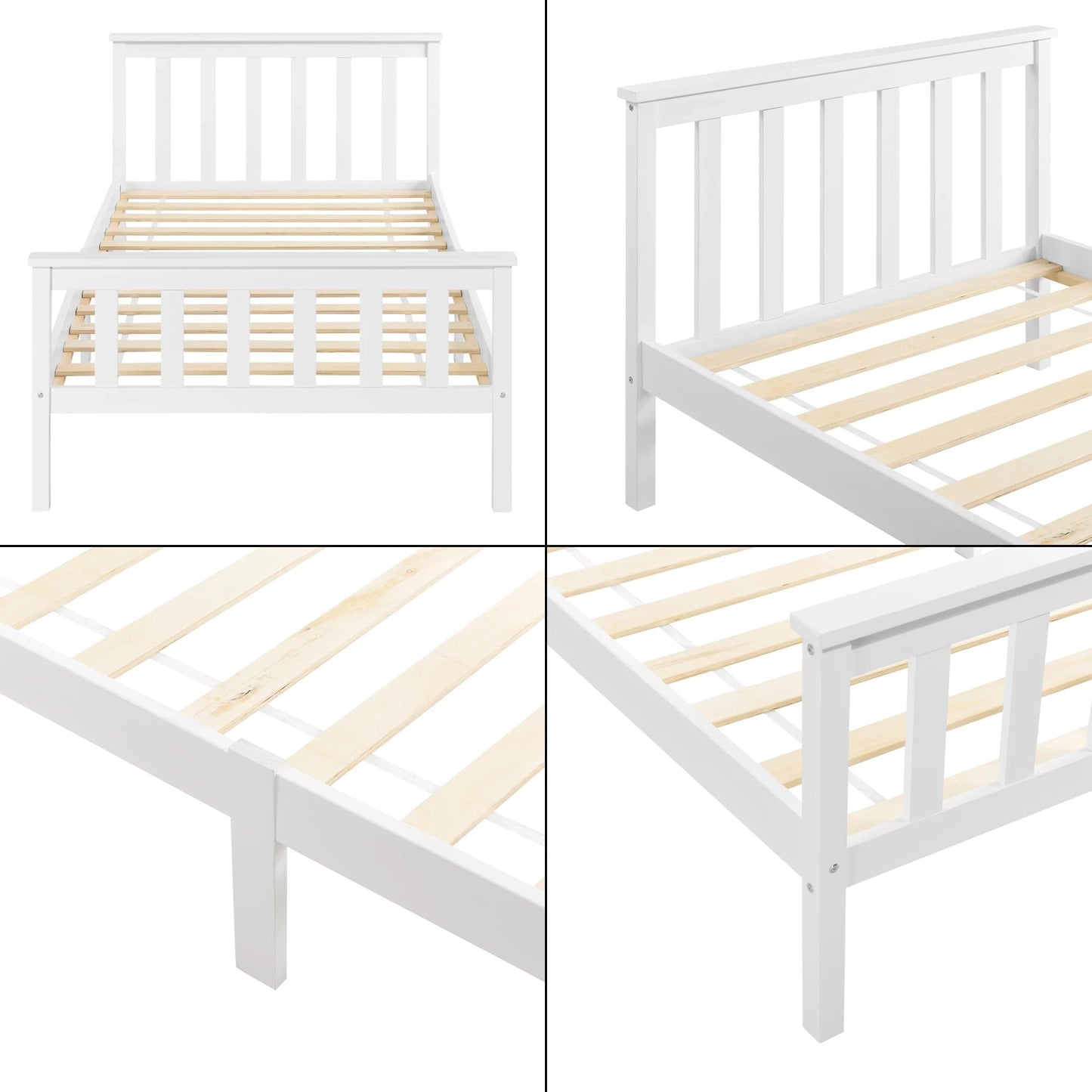 In And OutdoorMatch Houten Bed Chase - Met Bedbodem - 90x200 cm - Wit - Snelle Montage Eén persoon slapen