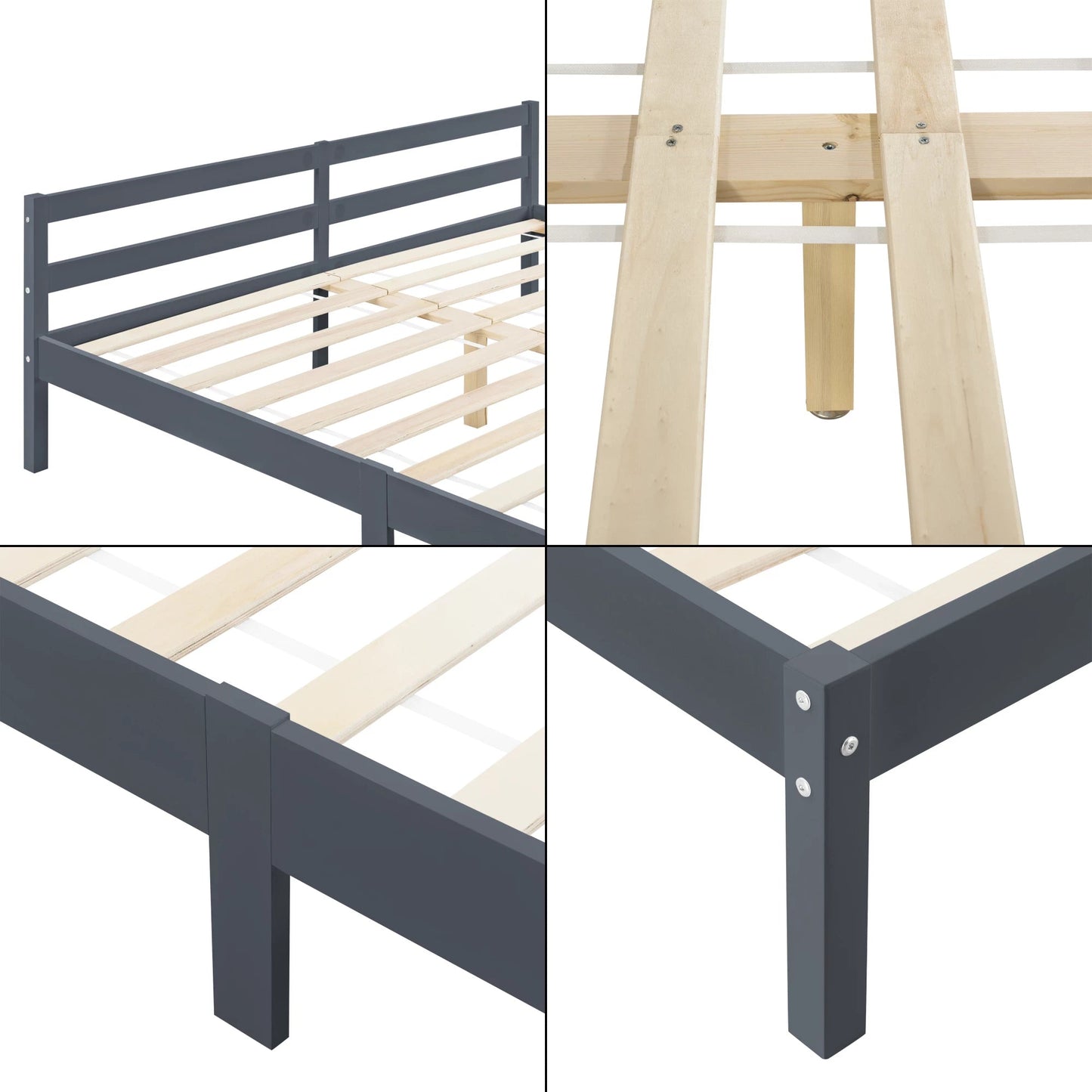 In And OutdoorMatch Houten Bed Fernando - Grenen - Met Bedbodem - 180x200 cm - Donkergrijs - Snelle montage bed twee personen