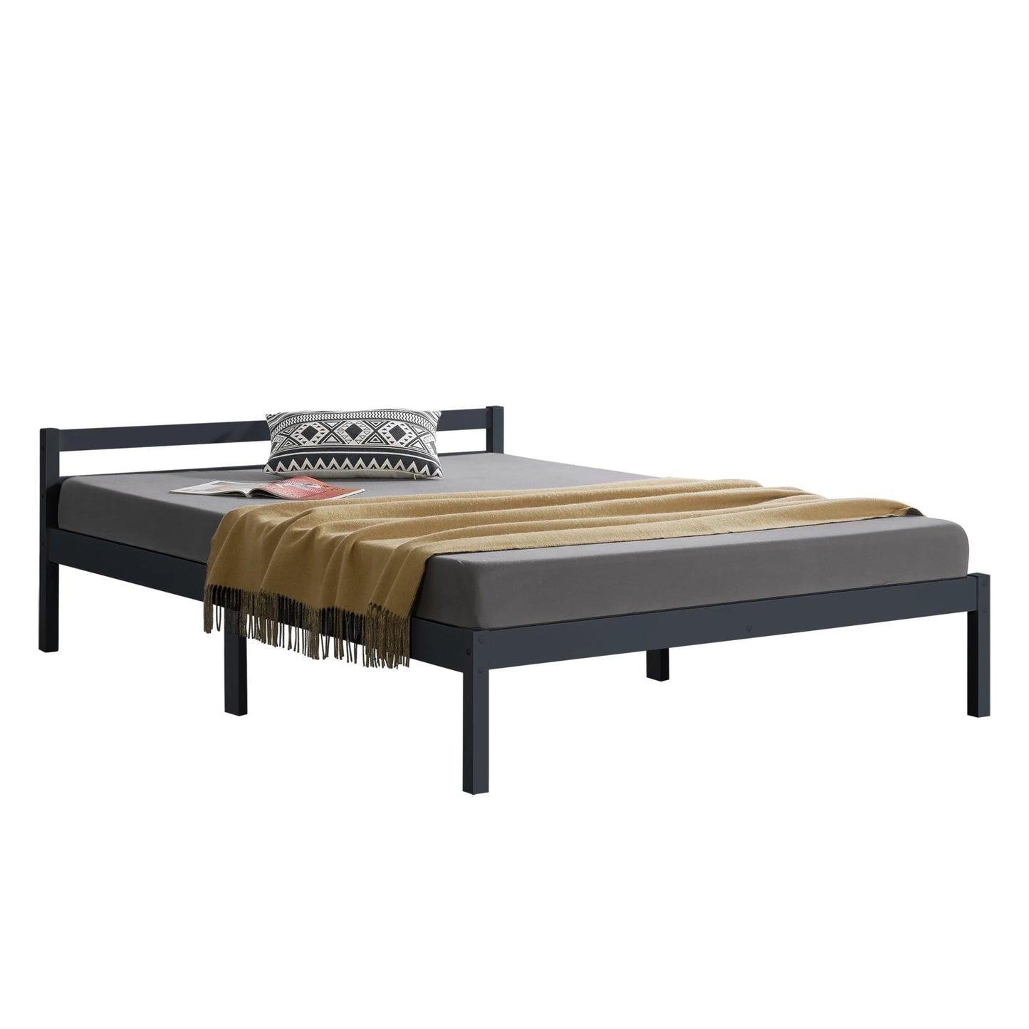 In And OutdoorMatch Houten Bed Jesse - Grenen - Met Bedbodem - 140x200 cm - Donkergrijs - Snelle Montage bed twee personen