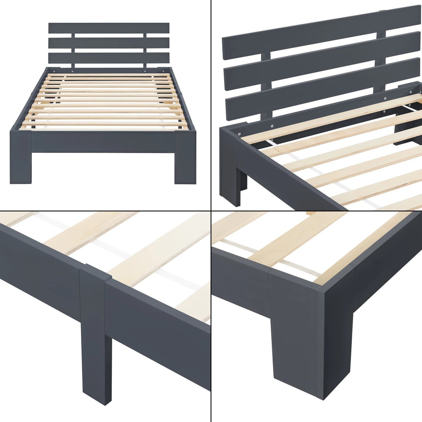 In And OutdoorMatch Houten Bed Salvatore - Grenen - Met Bedbodem - 120x200 cm - Donkergrijs - Snelle Montage Eén persoon slapen