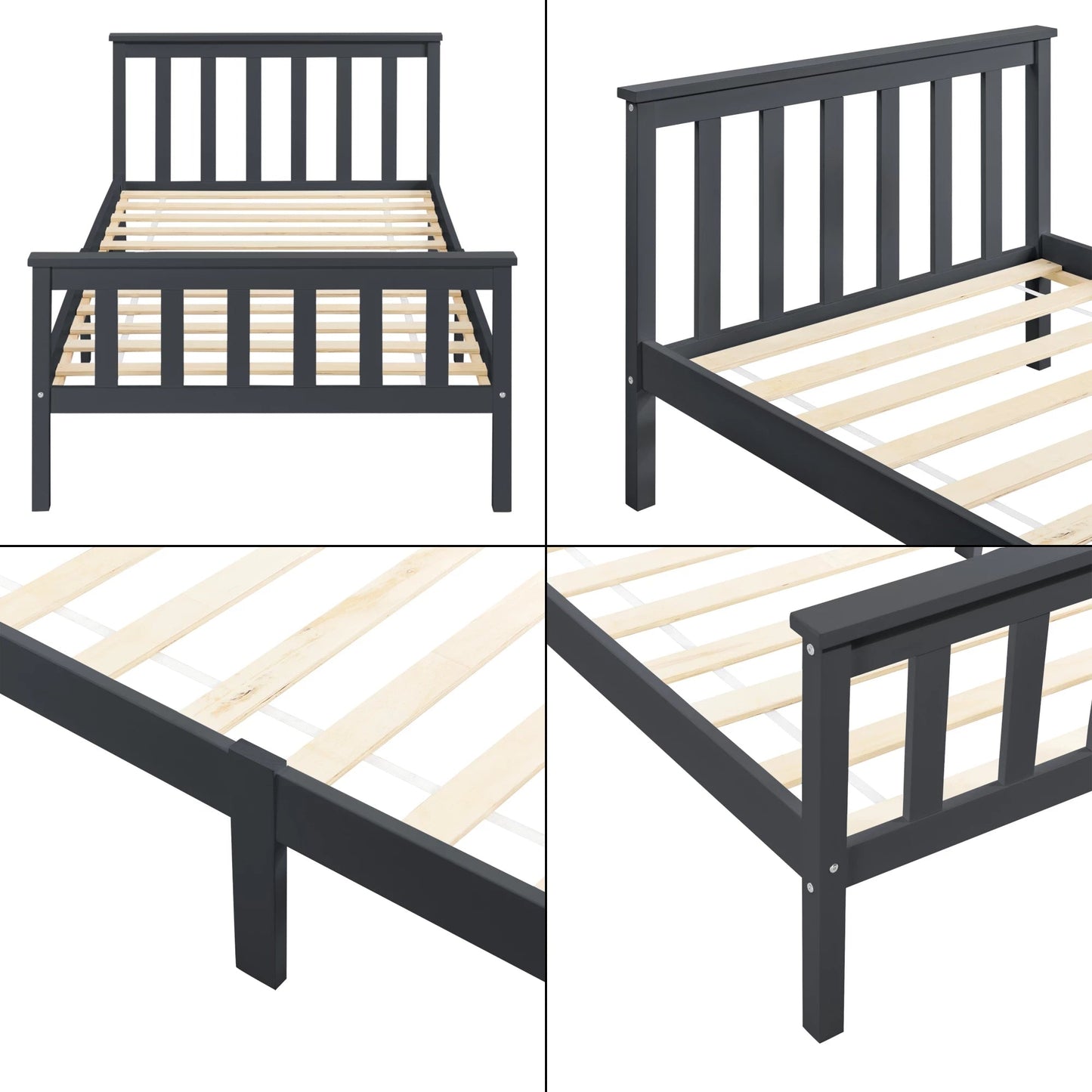 In And OutdoorMatch Houten Bed Virginia - Met Bedbodem - 90x200 cm - Wit - Snelle Montage Eén persoon slapen