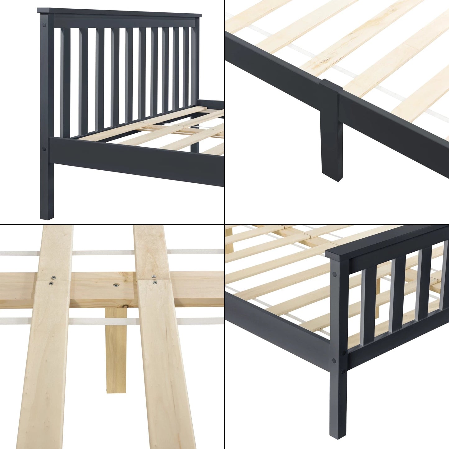 In And OutdoorMatch Houten Bed Wilton - Met Bedbodem - 160x200 cm - Donkergrijs - Snelle Montage bed twee personen