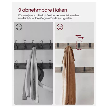 In And OutdoorMatch Kapstok Hillary - Kledingkast - Schoenenrek met Zitting - Kledingrek met 9 afneembare haken - Bank - 2 draadplanken - 183 cm hoog - Industrieel Design - Vintage Bruin/Zwart Kapstok