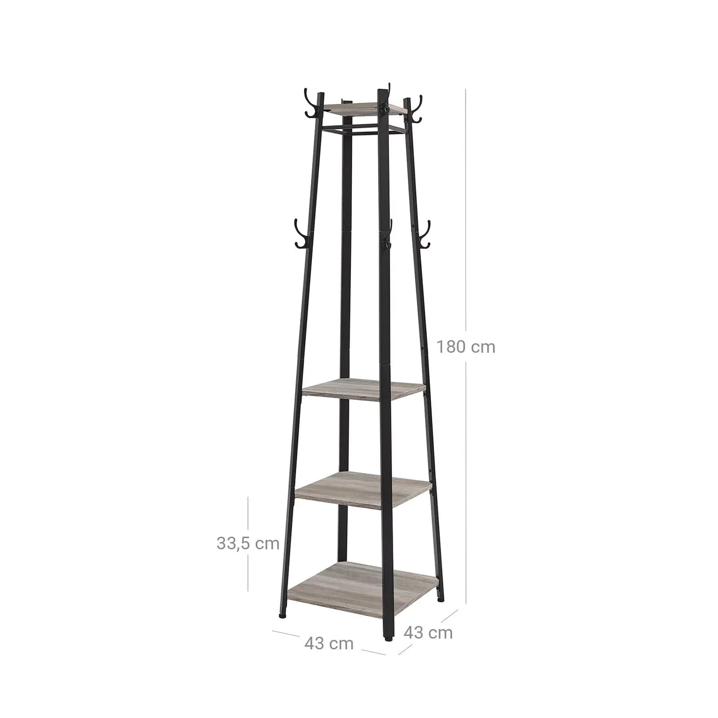 In And OutdoorMatch Kapstok Stacey - Staand - Industrieel - Met plank - Hoedenplank - 43 x 43 x 180 cm Kapstok