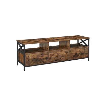 In And OutdoorMatch Kast Jose - Voor Reys tot 65 inch - Met 3 Laden - 147x40x50cm - Industrieel Design - Stalen Frame - Vintage Bruin/Zwart TV-meubel
