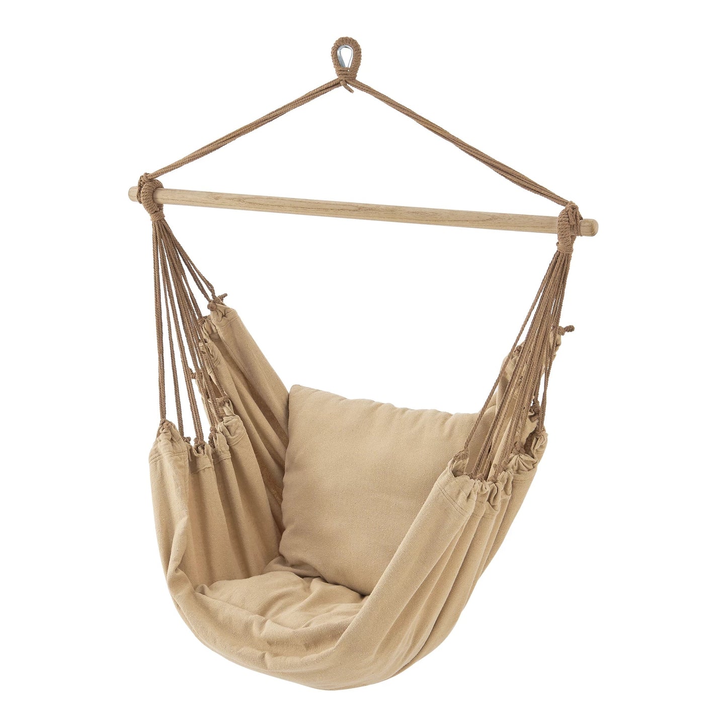 In And OutdoorMatch Katoenen Hangstoel Jeanie - Max 120 kg - Beige - Stof en Hout - Stijlvolle uitstraling Hangmat