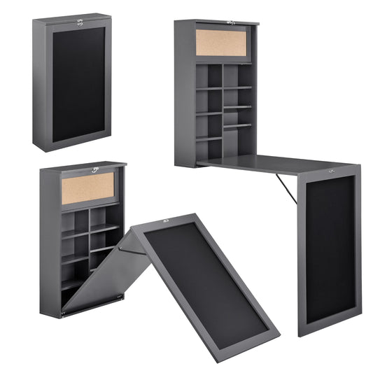 In And OutdoorMatch Klaptafel Lucy - Eettafel - Voor Wandmontage - Met Krijtbord - Donkergrijs - MDF - Modern Design Eettafel/ Eetkamertafel