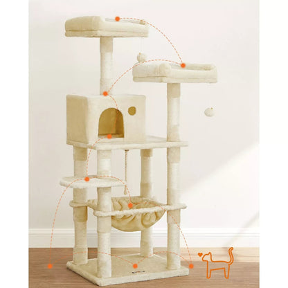 In And OutdoorMatch Krabpaal Tyrique - 143cm - Kattenspeelgoed - Voor katten - Creme - Zachte kattenmand hangmat - Geschikt voor kleine kittens Krabpaal