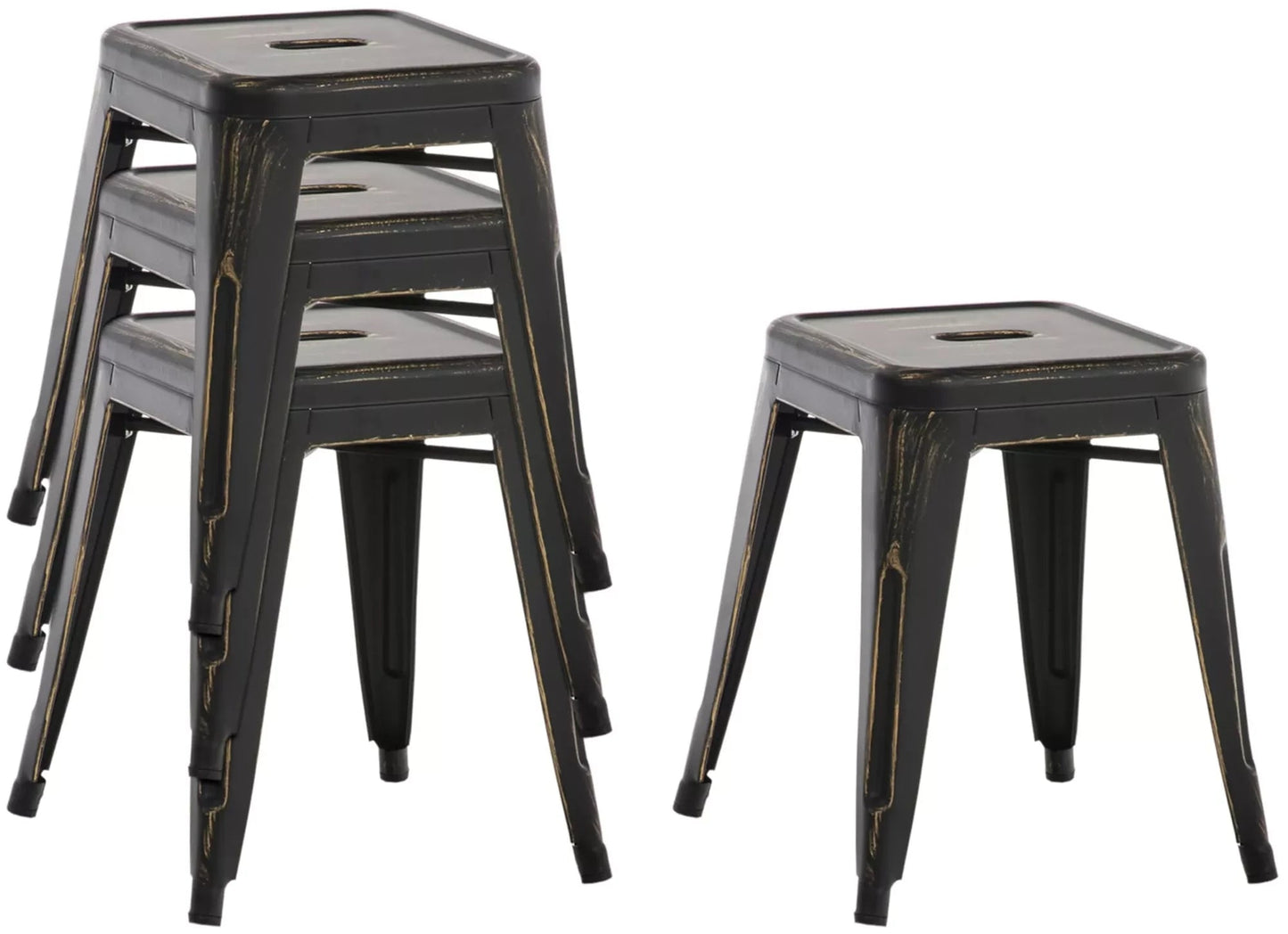 In And OutdoorMatch Kruk Tessie - zwart- metaal - vintage look - set van 4 - stapelbaar - zithoogte 46cm - industrieel stool