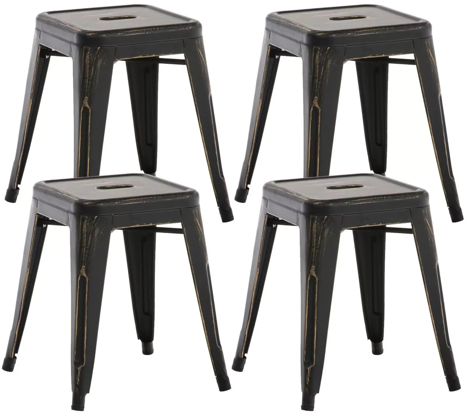 In And OutdoorMatch Kruk Tessie - zwart- metaal - vintage look - set van 4 - stapelbaar - zithoogte 46cm - industrieel stool