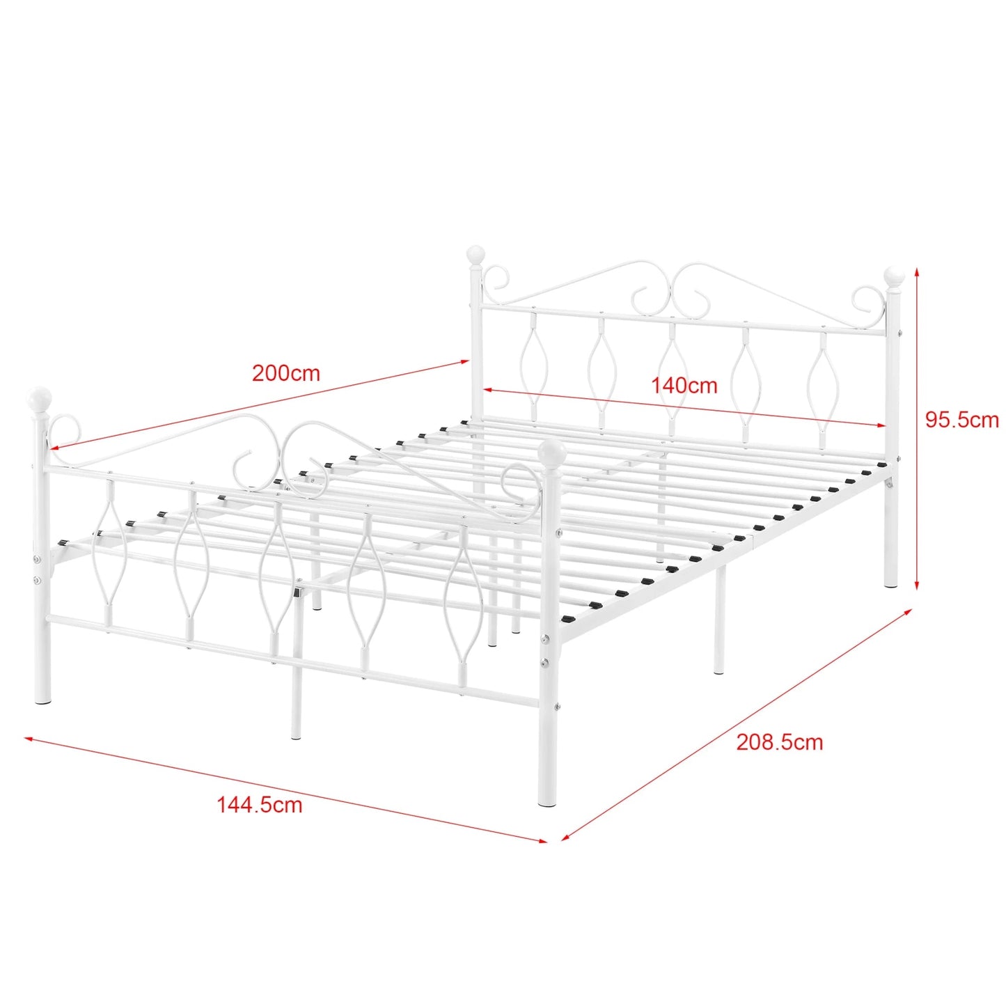 In And OutdoorMatch Metalen Bed Agustin - Staal - Met Bedbodem en Matras - 140x200 cm - Wit - Snelle Montage bed twee personen