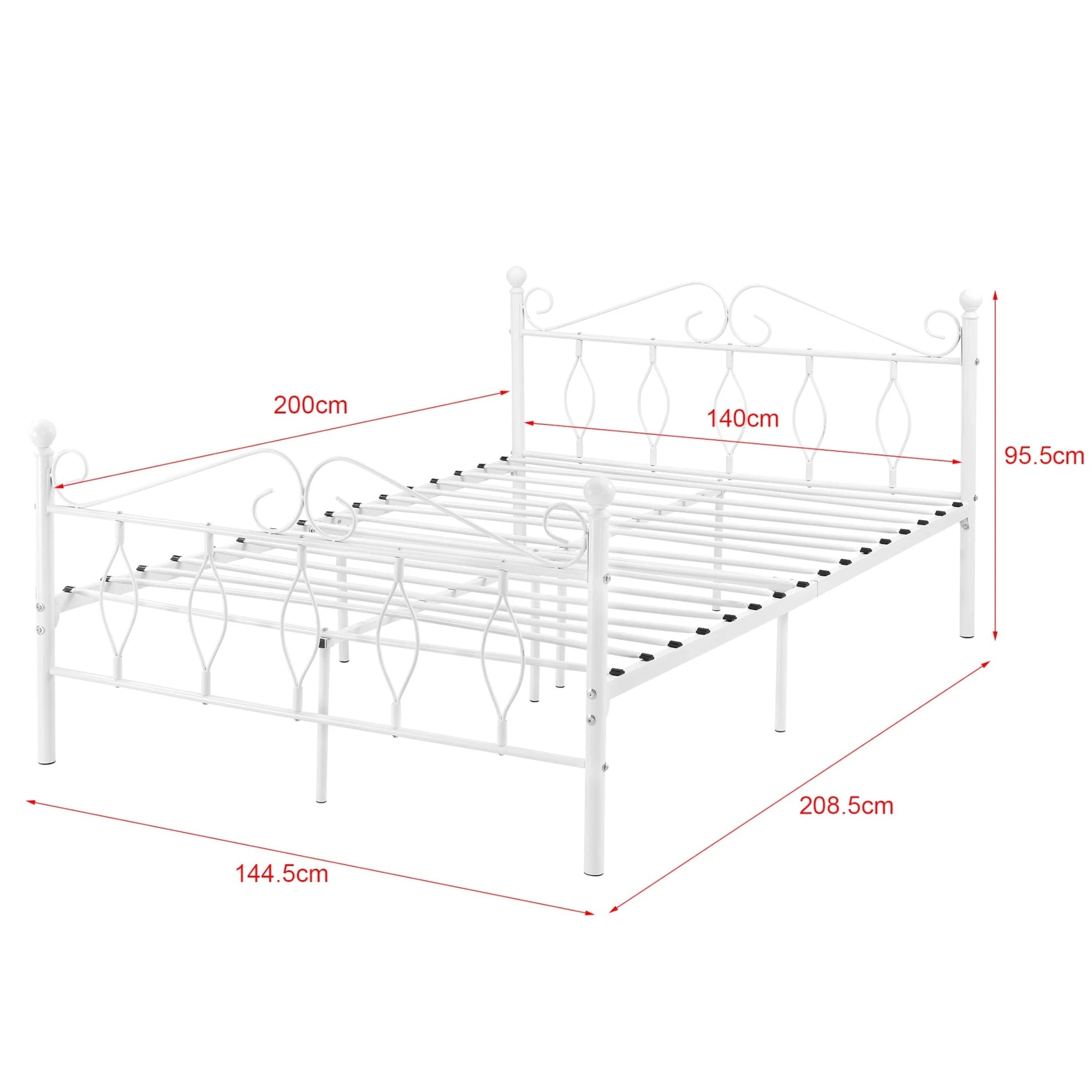 In And OutdoorMatch Metalen Bed Agustin - Staal - Met Bedbodem en Matras - 140x200 cm - Wit - Snelle Montage bed twee personen