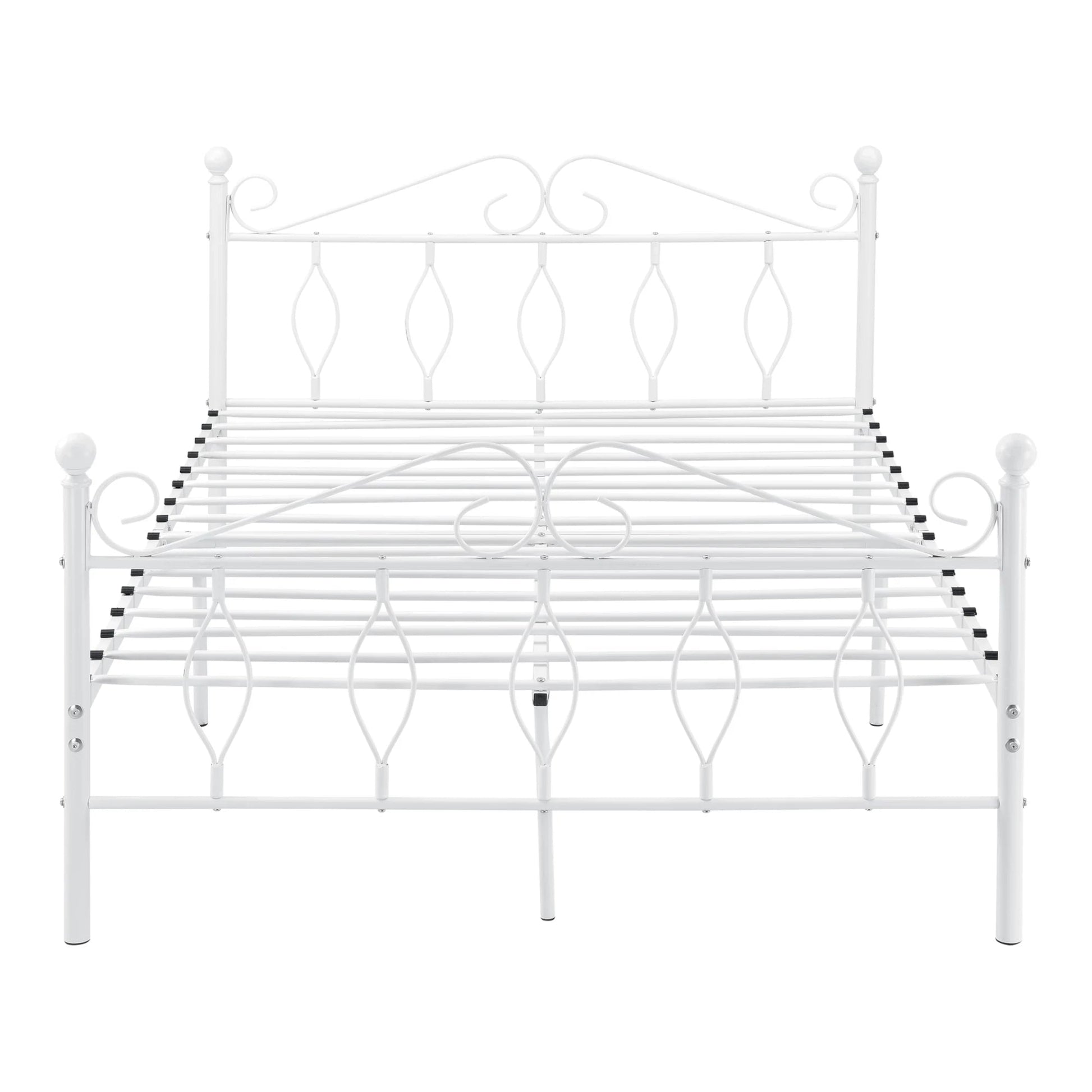 In And OutdoorMatch Metalen Bed Agustin - Staal - Met Bedbodem en Matras - 140x200 cm - Wit - Snelle Montage bed twee personen