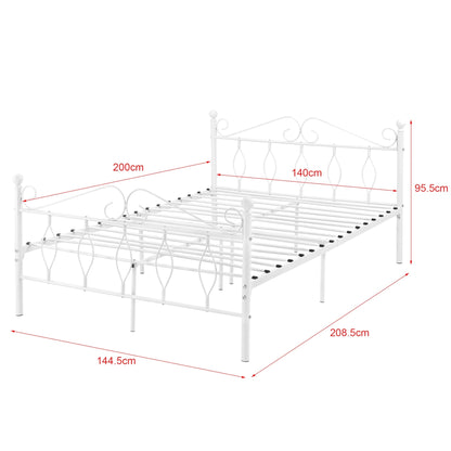 In And OutdoorMatch Metalen Bed Jazmyne - Staal - Met Bedbodem - 140x200 cm - Wit - Snelle montage bed twee personen