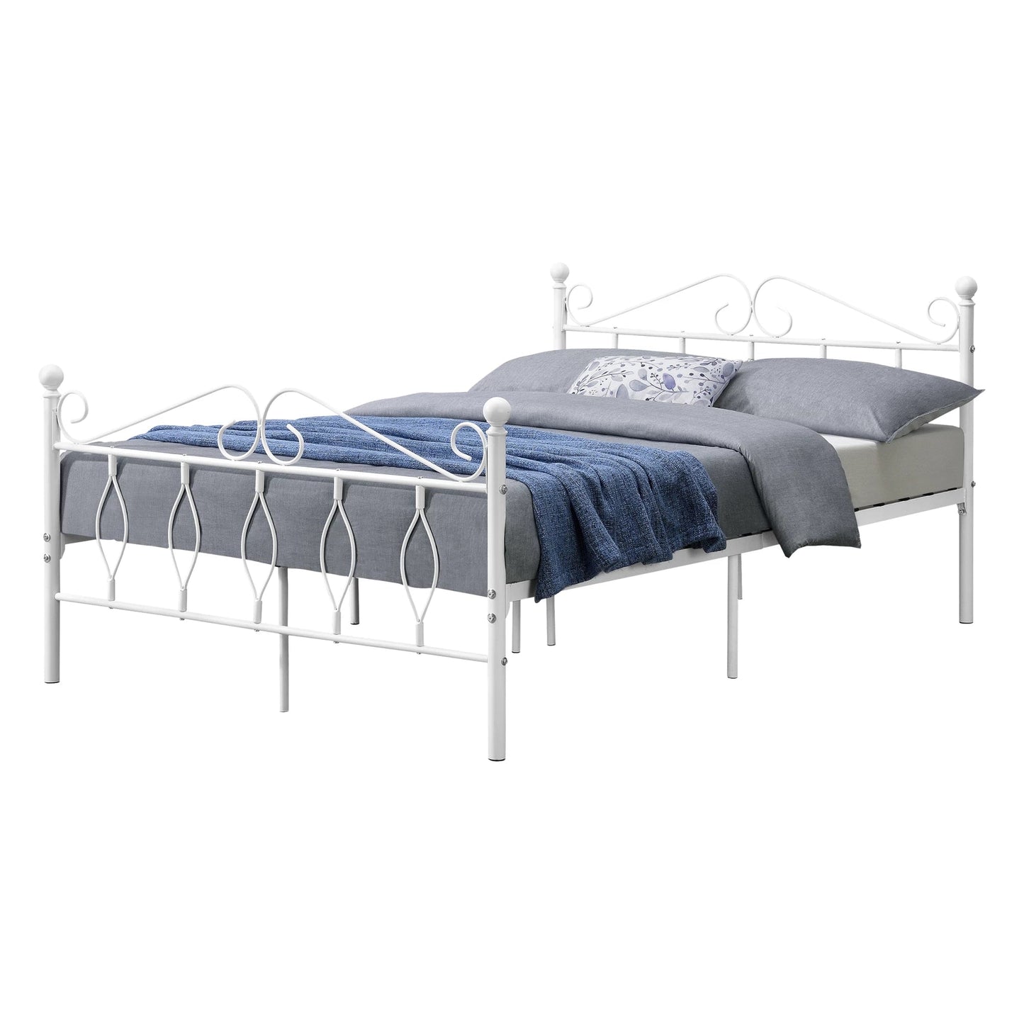 In And OutdoorMatch Metalen Bed Jazmyne - Staal - Met Bedbodem - 140x200 cm - Wit - Snelle montage bed twee personen