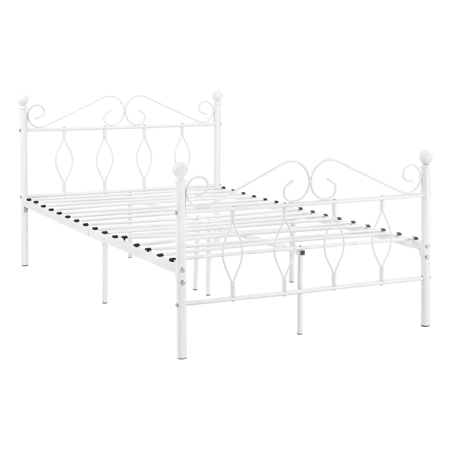 In And OutdoorMatch Metalen Bed Mabelle - Staal - Met Bedbodem - 120x200 cm - Wit - Snelle Montage Eén persoon slapen