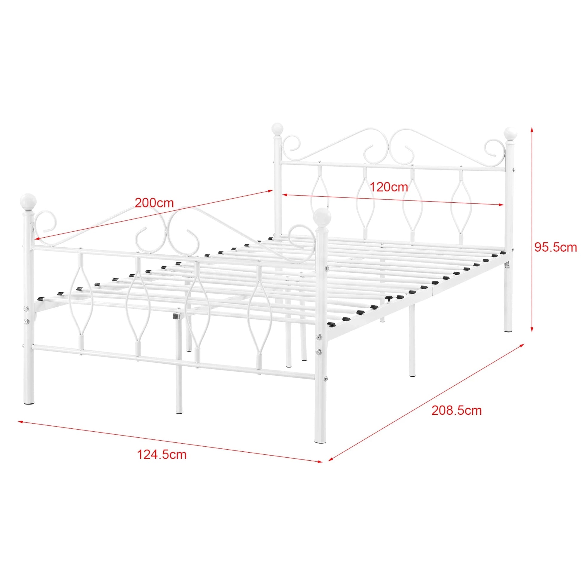 In And OutdoorMatch Metalen Bed Mabelle - Staal - Met Bedbodem - 120x200 cm - Wit - Snelle Montage Eén persoon slapen