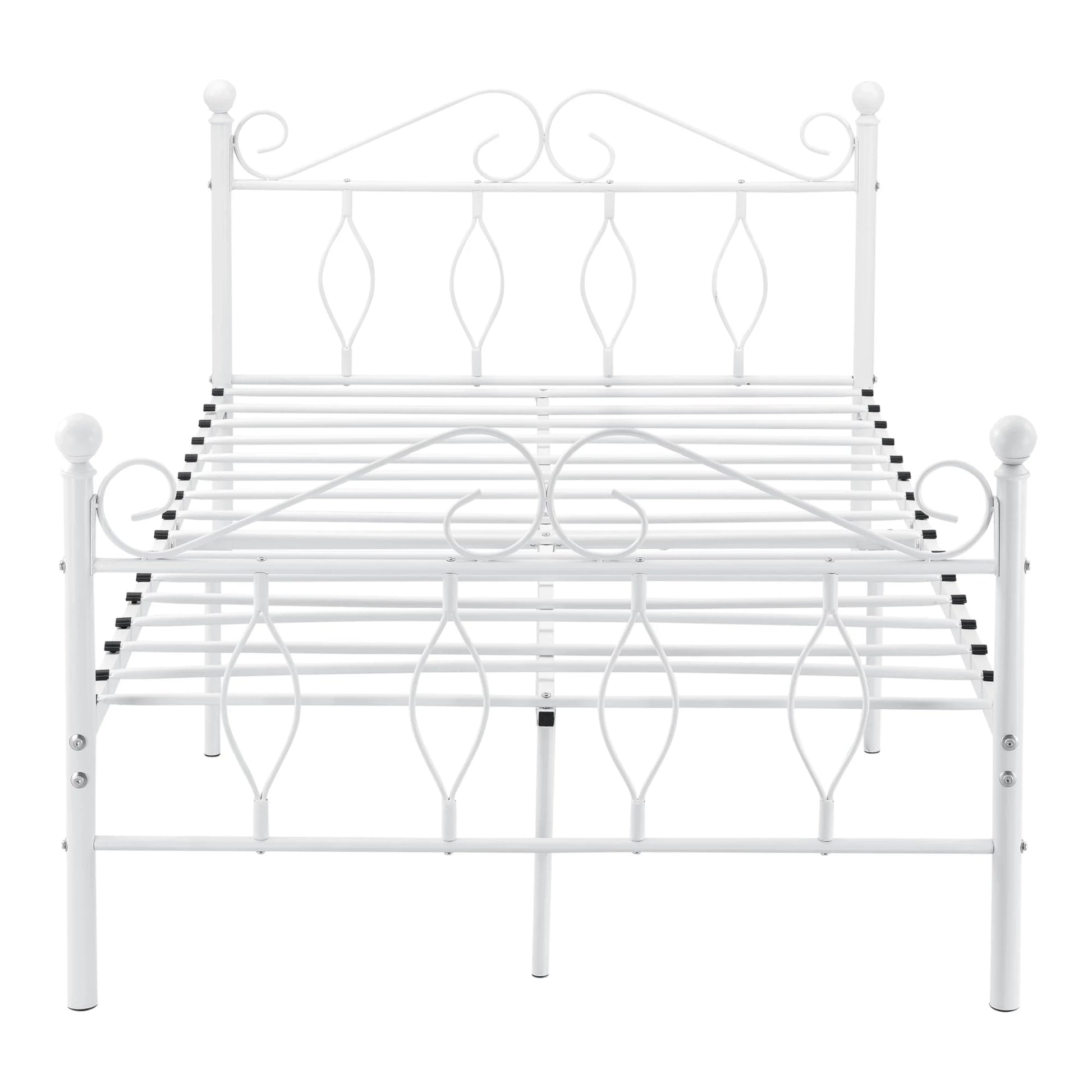 In And OutdoorMatch Metalen Bed Mabelle - Staal - Met Bedbodem - 120x200 cm - Wit - Snelle Montage Eén persoon slapen