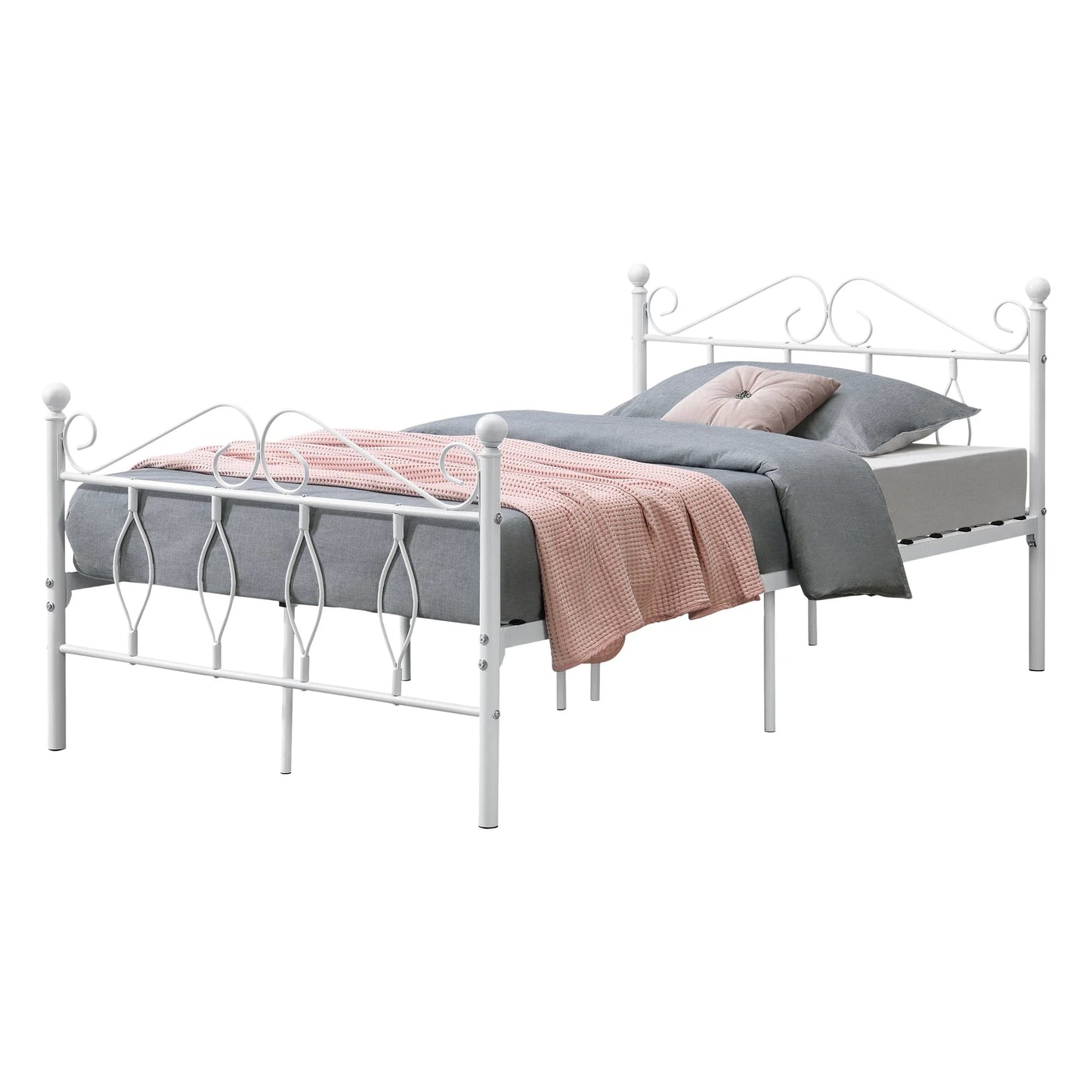 In And OutdoorMatch Metalen Bed Mabelle - Staal - Met Bedbodem - 120x200 cm - Wit - Snelle Montage Eén persoon slapen