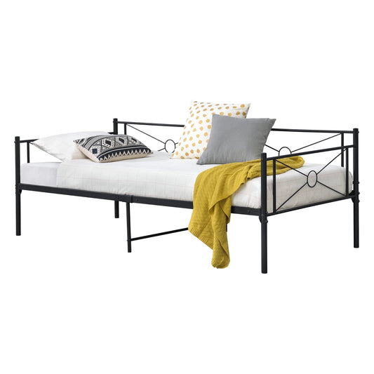In And OutdoorMatch Metalen Bed Margot - Staal - Met Bedbodem - 90x200 cm - Zwart - Snelle Montage Eén persoon slapen