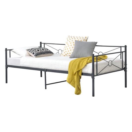 In And OutdoorMatch Metalen Bed Verlie - Staal - Met Bedbodem - 90x200 cm - Donkergrijs - Snelle Montage Eén persoon slapen