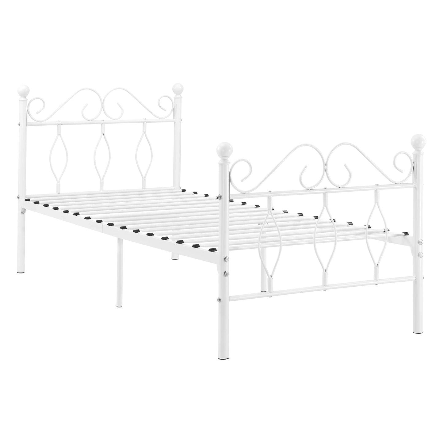 In And OutdoorMatch Metalen Bed Yvonne - Staal - Met Bedbodem - 90x200 cm - Wit - Snelle Montage Eén persoon slapen