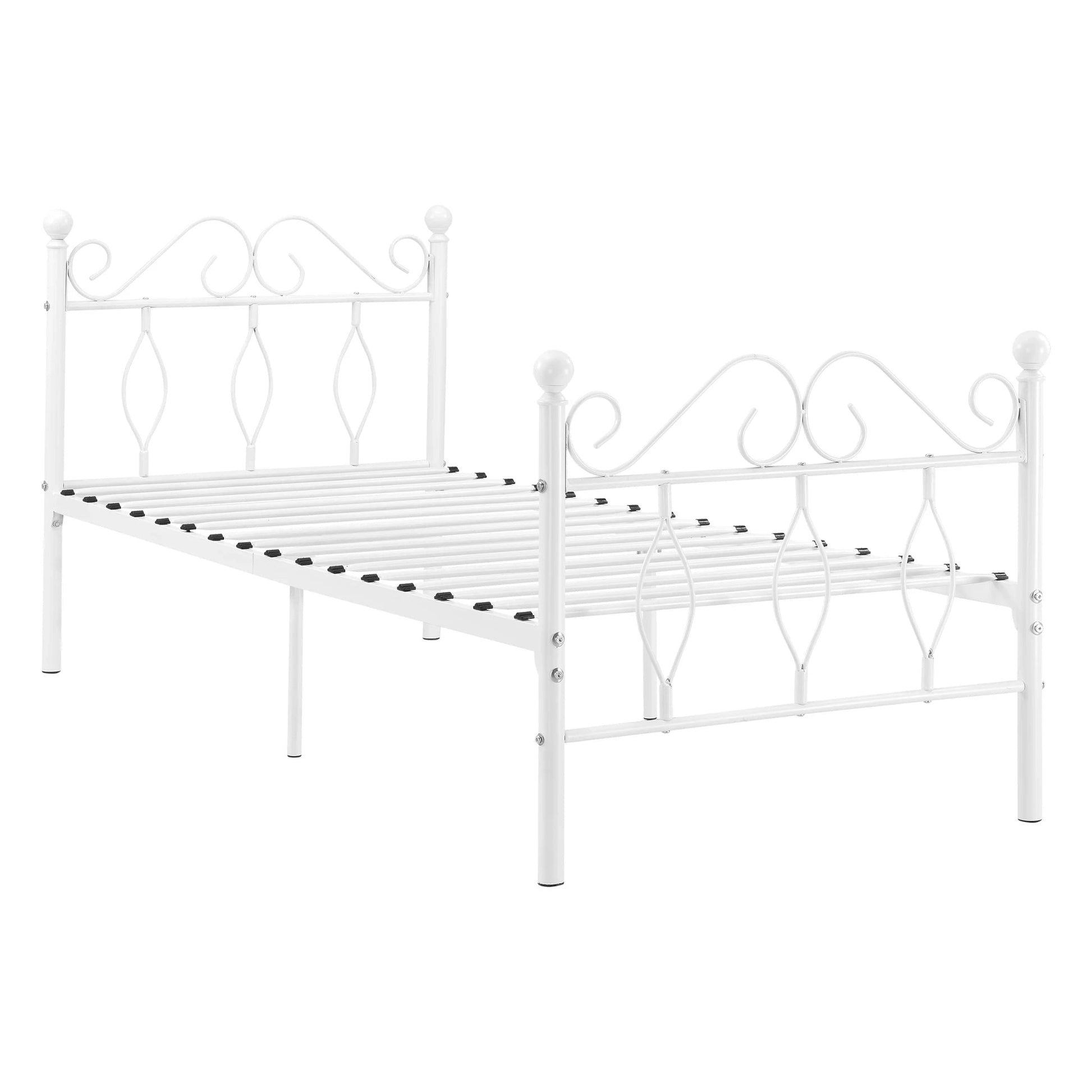 In And OutdoorMatch Metalen Bed Yvonne - Staal - Met Bedbodem - 90x200 cm - Wit - Snelle Montage Eén persoon slapen