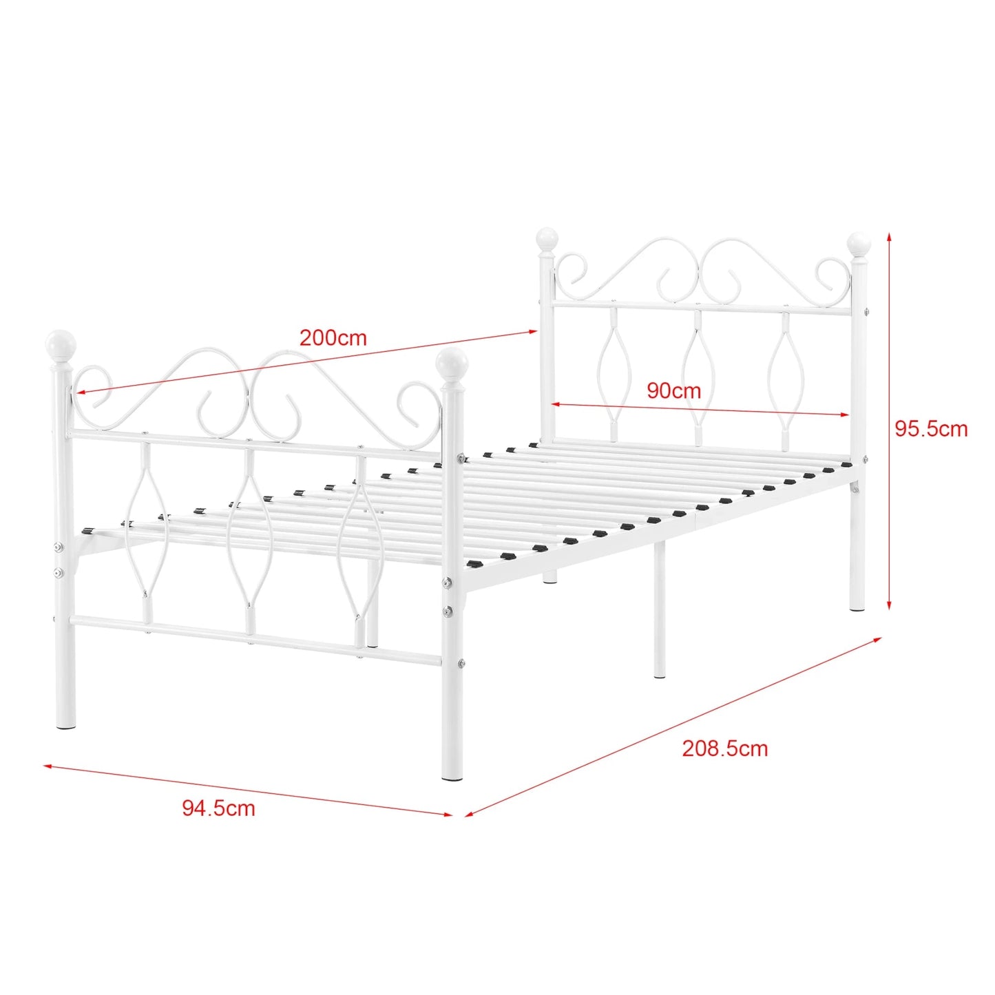 In And OutdoorMatch Metalen Bed Yvonne - Staal - Met Bedbodem - 90x200 cm - Wit - Snelle Montage Eén persoon slapen
