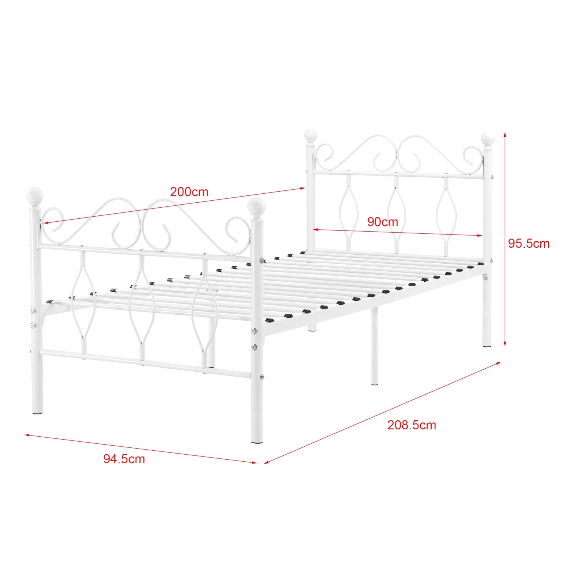 In And OutdoorMatch Metalen Bed Yvonne - Staal - Met Bedbodem - 90x200 cm - Wit - Snelle Montage Eén persoon slapen