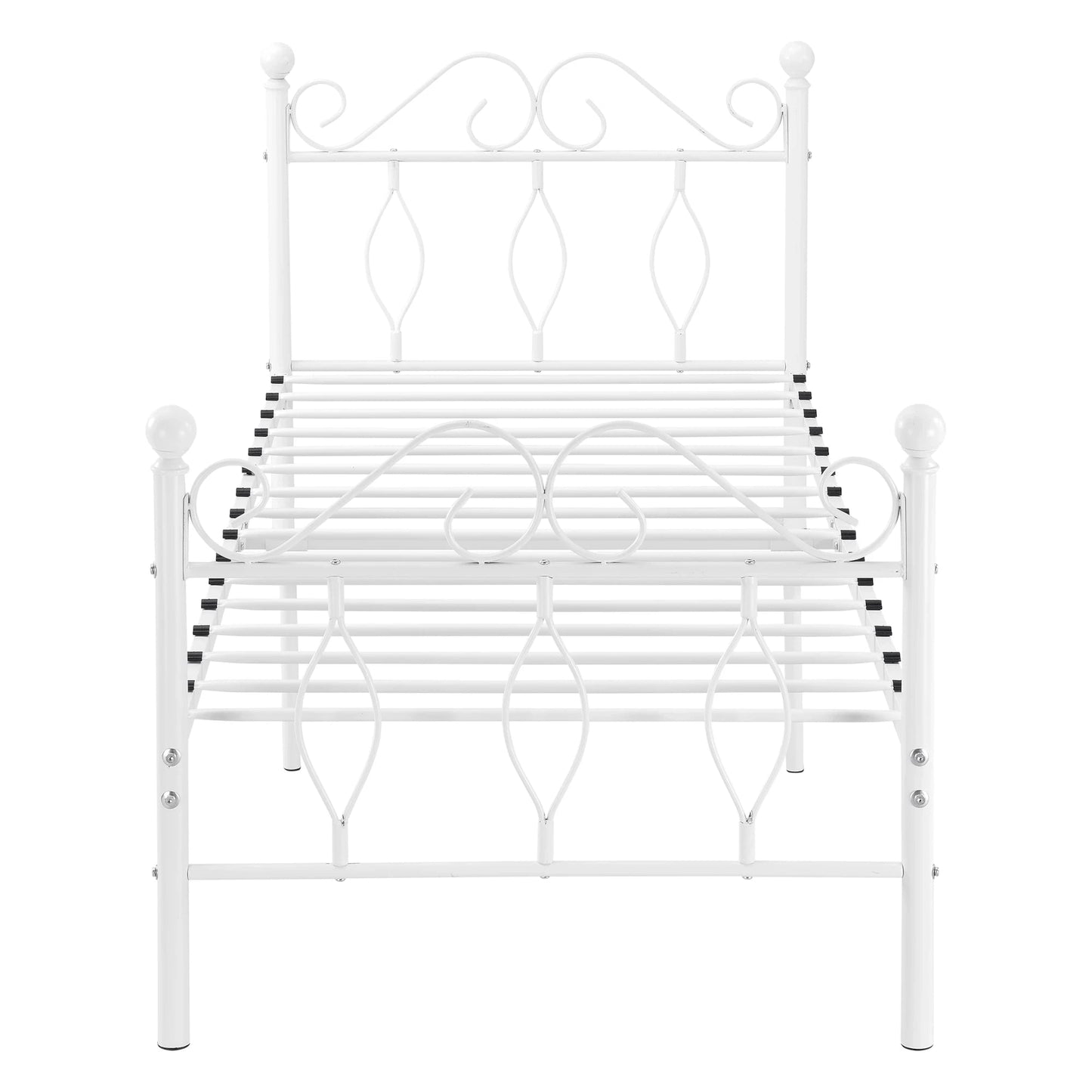 In And OutdoorMatch Metalen Bed Yvonne - Staal - Met Bedbodem - 90x200 cm - Wit - Snelle Montage Eén persoon slapen