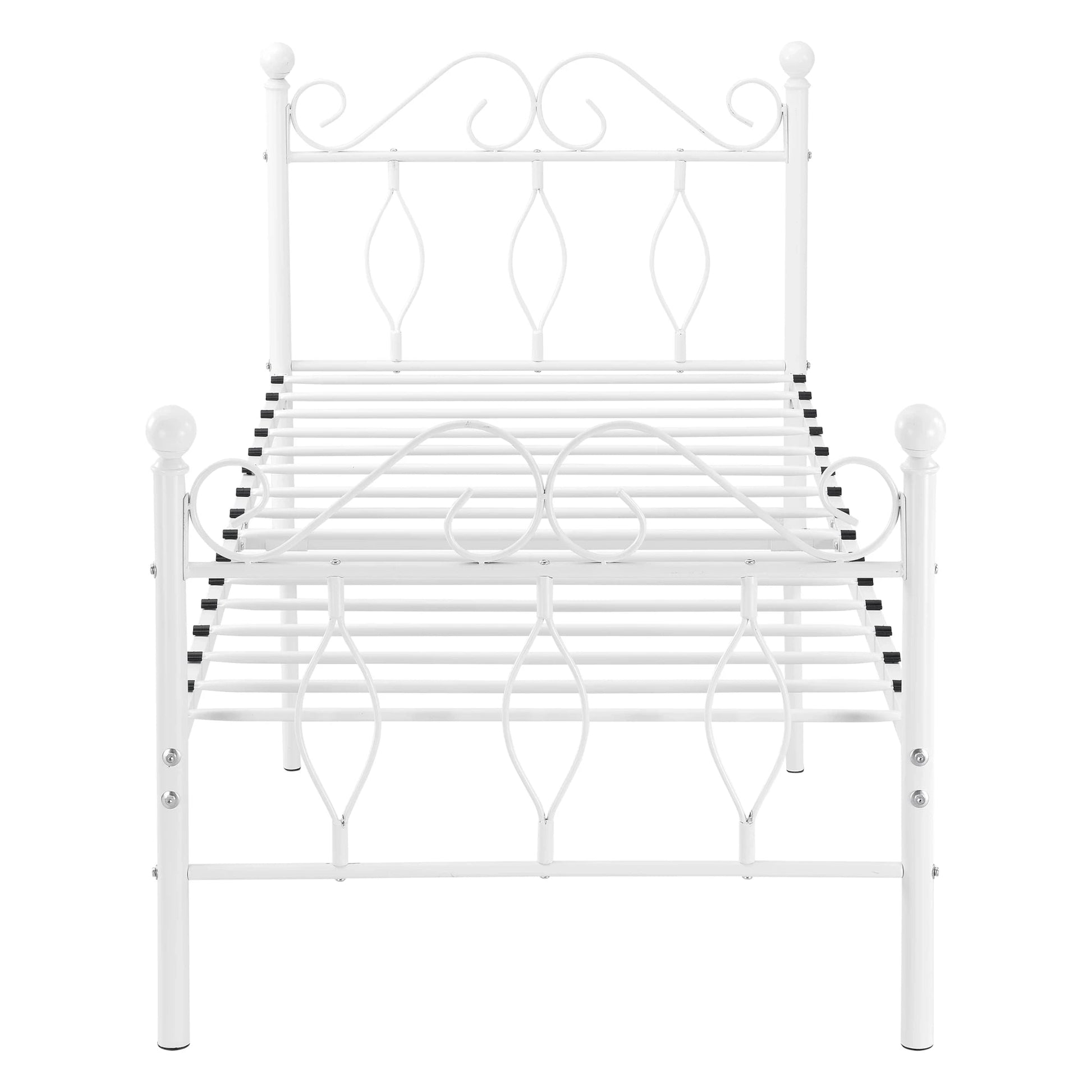 In And OutdoorMatch Metalen Bed Yvonne - Staal - Met Bedbodem - 90x200 cm - Wit - Snelle Montage Eén persoon slapen