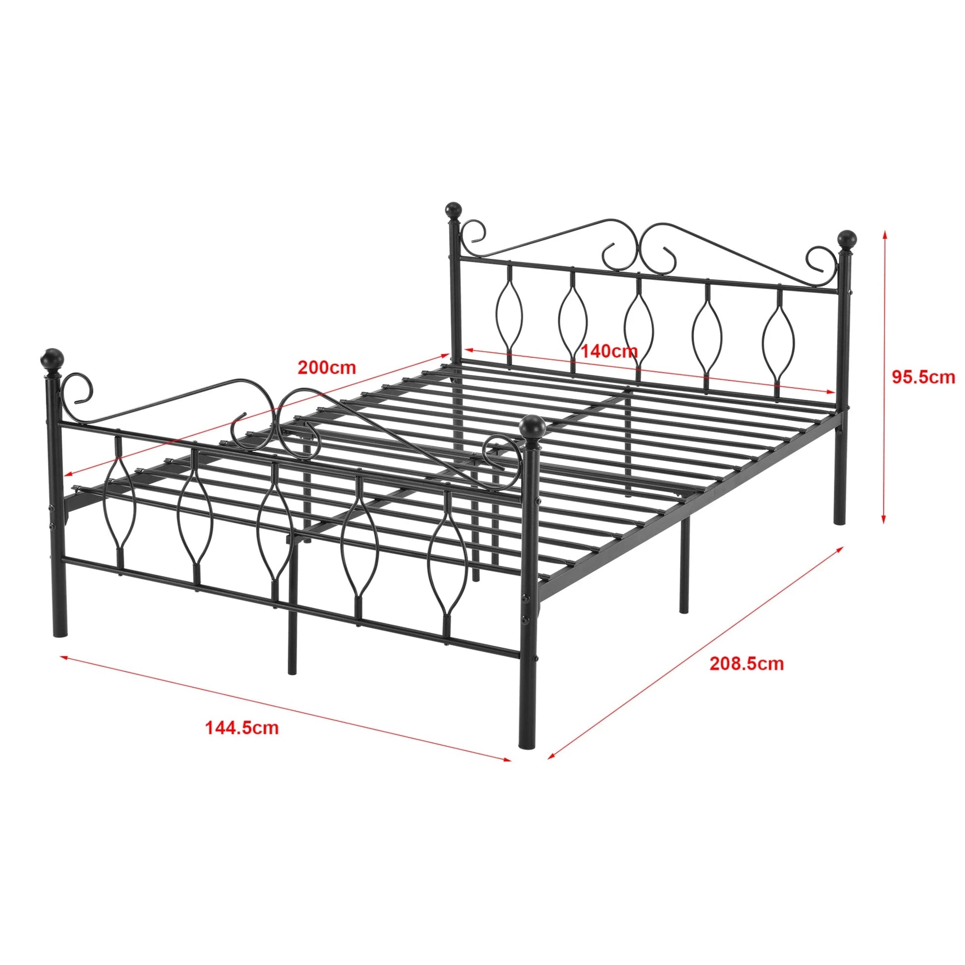 In And OutdoorMatch Metalen Bedframe Candice - Staal - Met Bedbodem - Zwart - 140x200 cm - Snelle Montage Eén persoon slapen