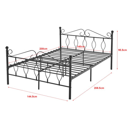 In And OutdoorMatch Metalen Bedframe Candice - Staal - Met Bedbodem - Zwart - 140x200 cm - Snelle Montage Eén persoon slapen