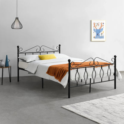 In And OutdoorMatch Metalen Bedframe Candice - Staal - Met Bedbodem - Zwart - 140x200 cm - Snelle Montage Eén persoon slapen