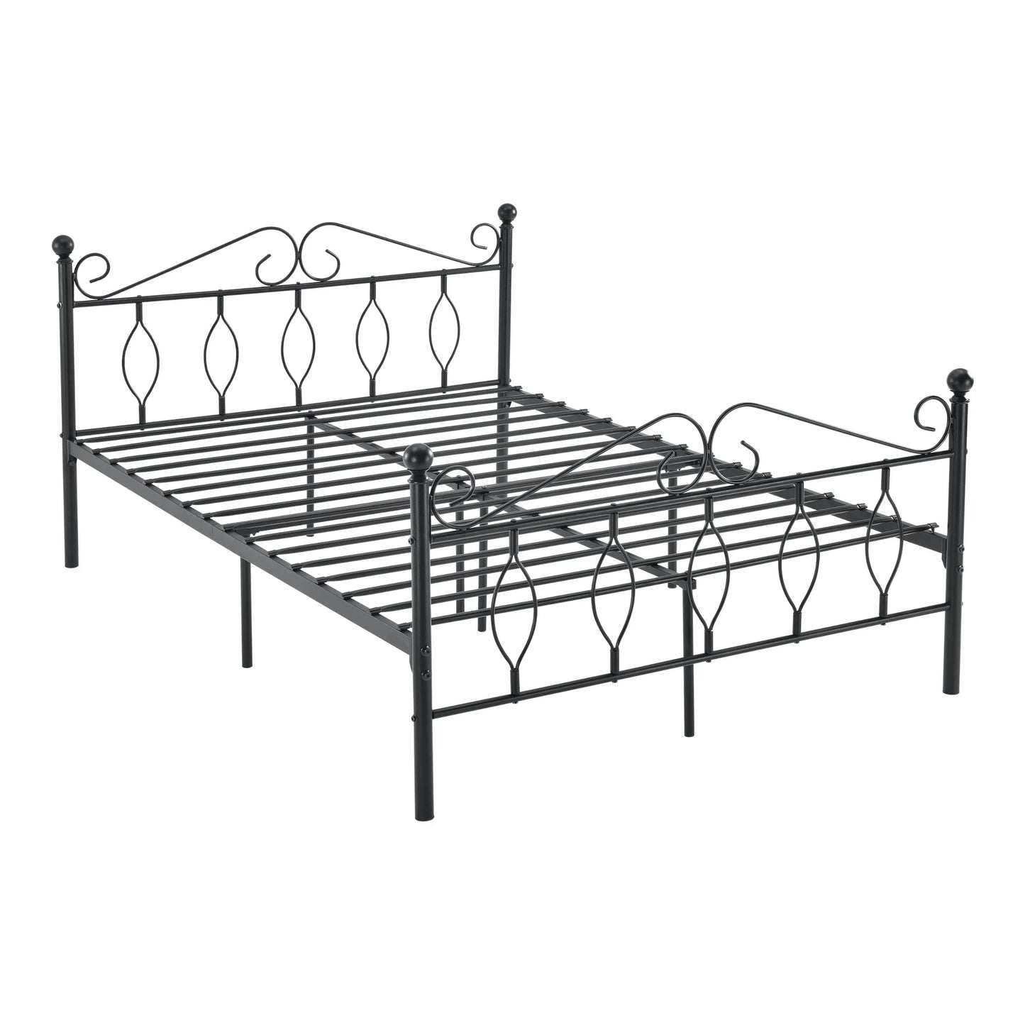In And OutdoorMatch Metalen Bedframe Candice - Staal - Met Bedbodem - Zwart - 140x200 cm - Snelle Montage Eén persoon slapen