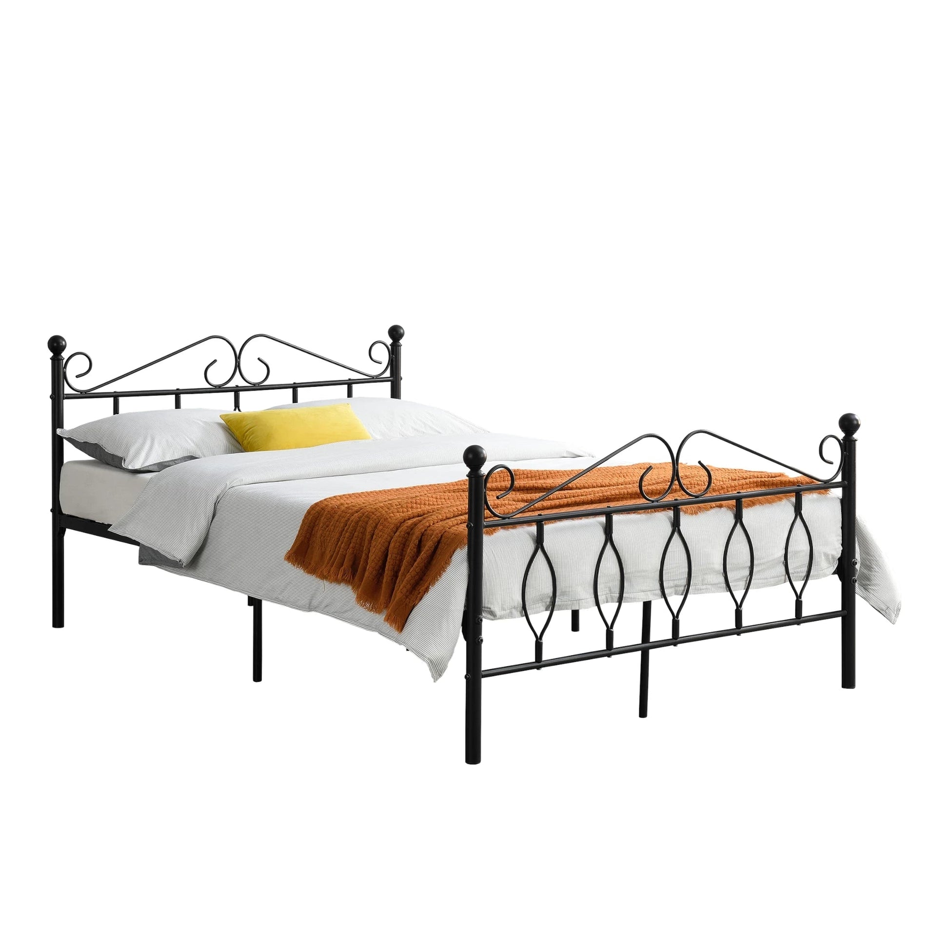 In And OutdoorMatch Metalen Bedframe Candice - Staal - Met Bedbodem - Zwart - 140x200 cm - Snelle Montage Eén persoon slapen